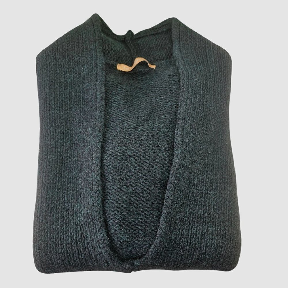 Loyandford Heavy Wool Sweater Hunter Green Tight Knit Deep V Neck Women M